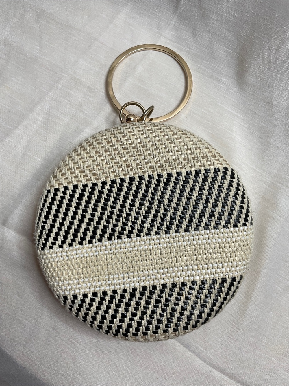 Woven Round Stripe Key Pouch - Black & Cream